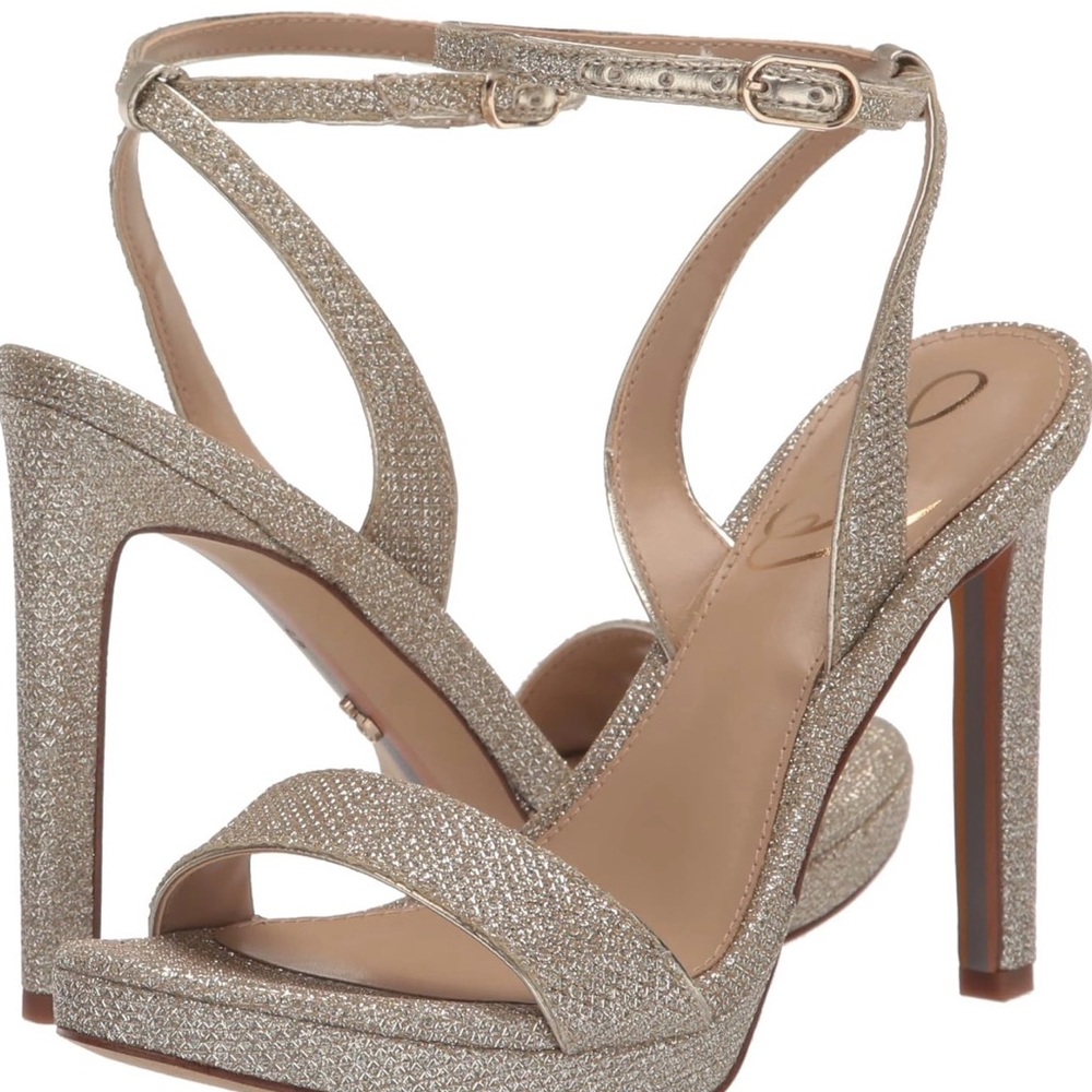 Sam Edelman Jade Gold Glitter Ankle-Strap High Heels